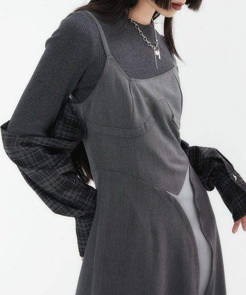 Asymmetric Plaid Sleeve Knit Top